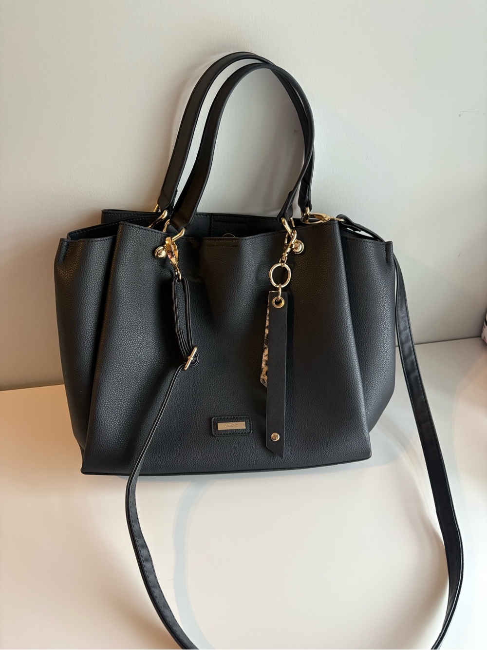 Aldo Black Pebbled Tote with Gold Accents and Detachable Strap